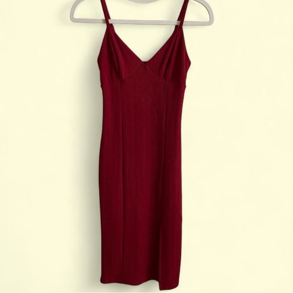 Forever 21 Sexy Bold Red Strappy Ribbed Date Night Slit Dress Womens Size Small